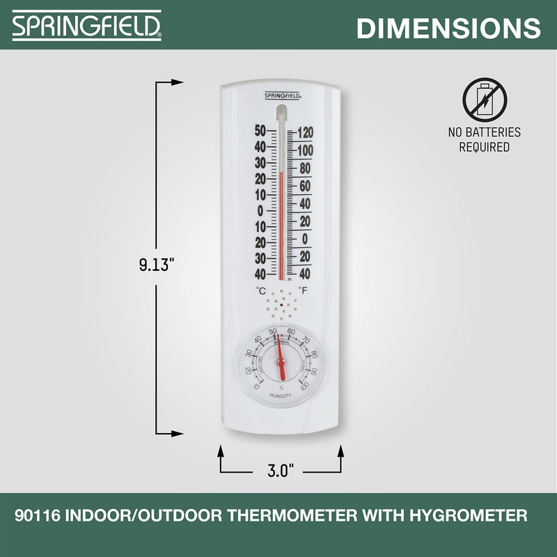 Springfield Vertical Thermometer and Hygrometer, Wireless Indoor Outdoor Thermometer, Humidity Meter for Patio, Garden, or Nursery area, 9.125-Inch, White - Image 2